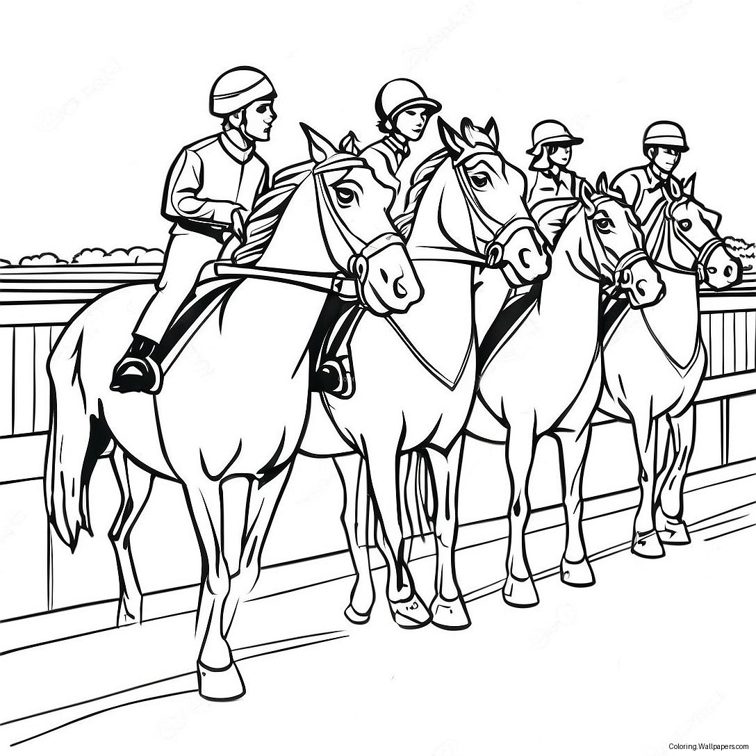 Página Para Colorir Da Cena De Corrida De Cavalos No Derby 34295