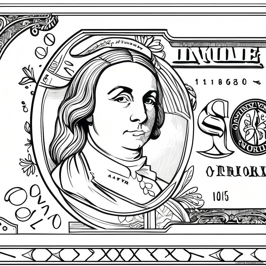 Detailed 100 Dollar Bill Coloring Page 38992