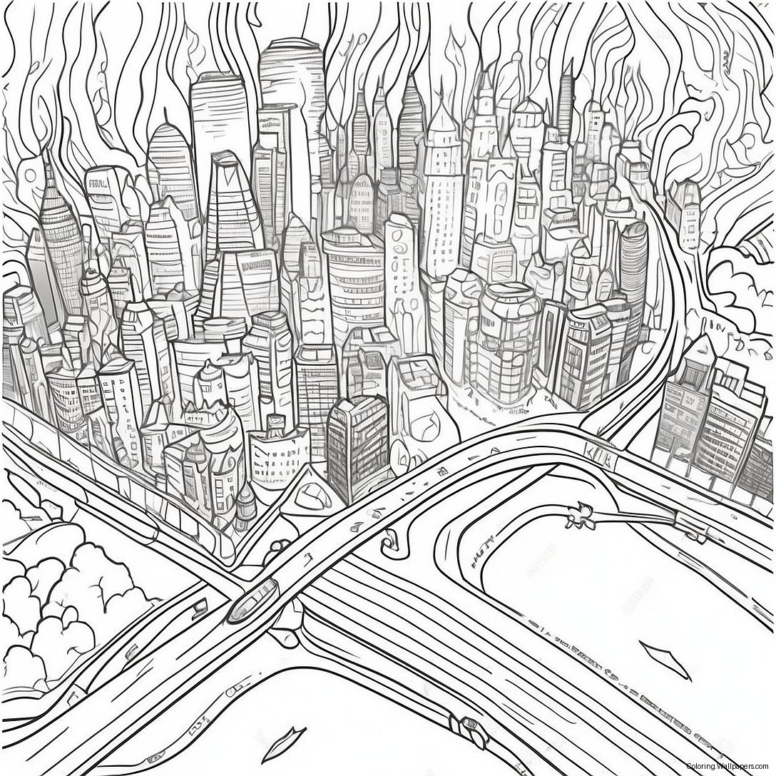 Detailed City Map Coloring Page 4294