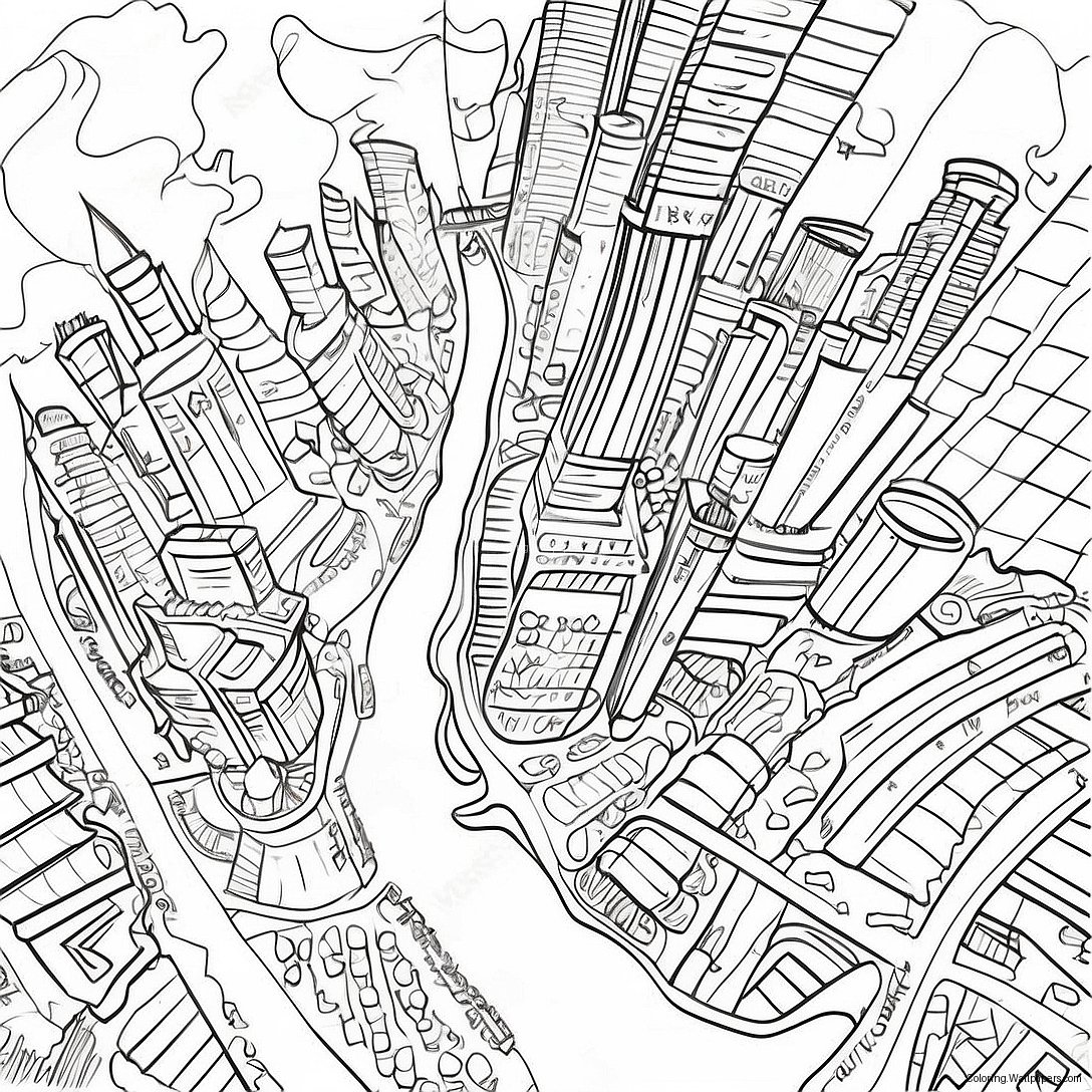 Detailed City Map Coloring Page 4296