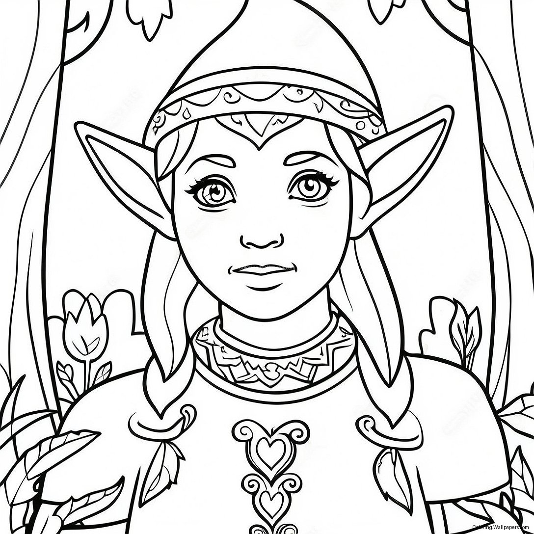 Detailed Elf In Enchanted Forest Coloring Page 9112