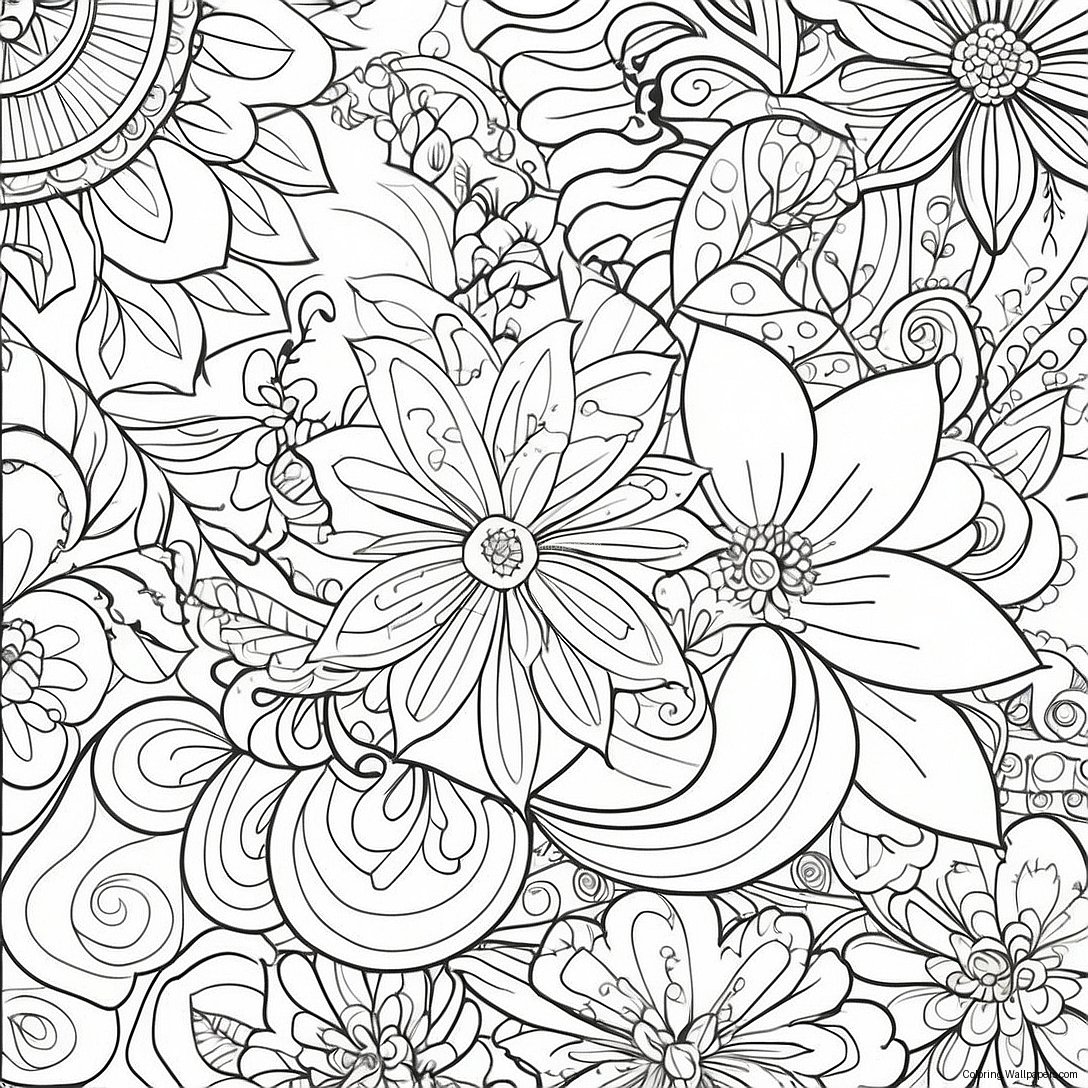 Detailed Floral Patterns Grayscale Coloring Page 50625