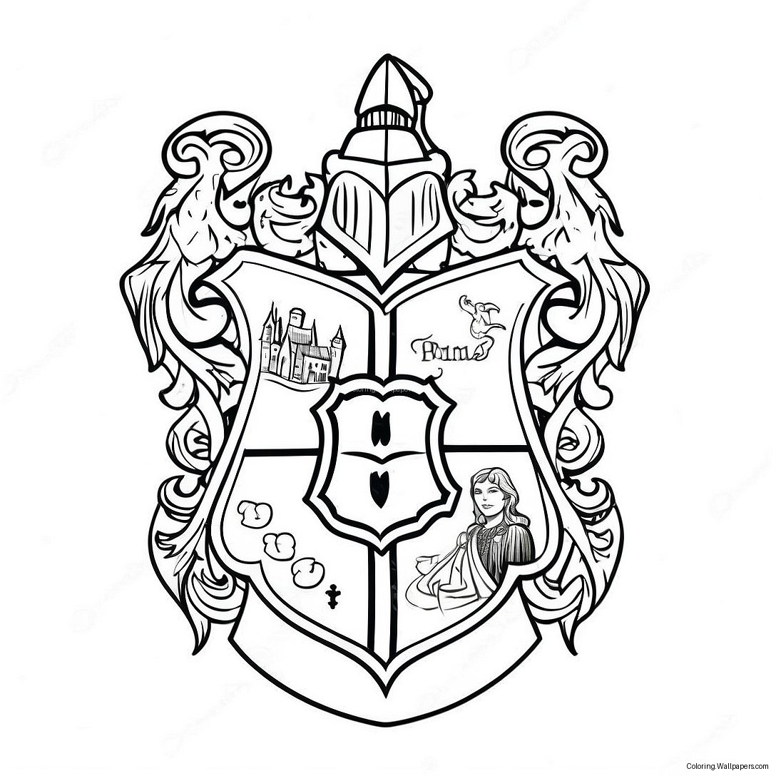 Detailed Hogwarts Crest Coloring Page 49211