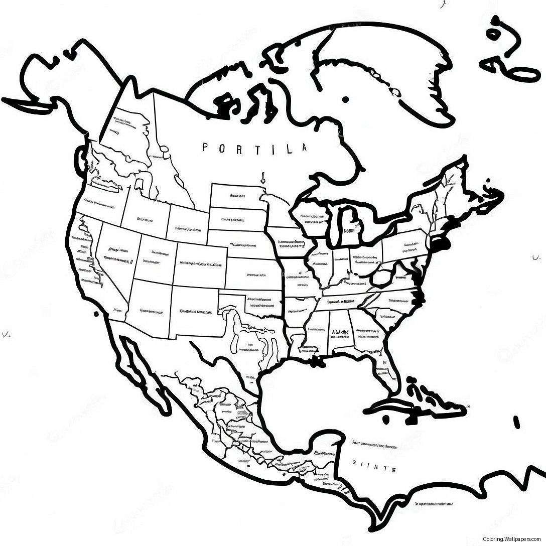 Detailed North America Map Coloring Page 38285