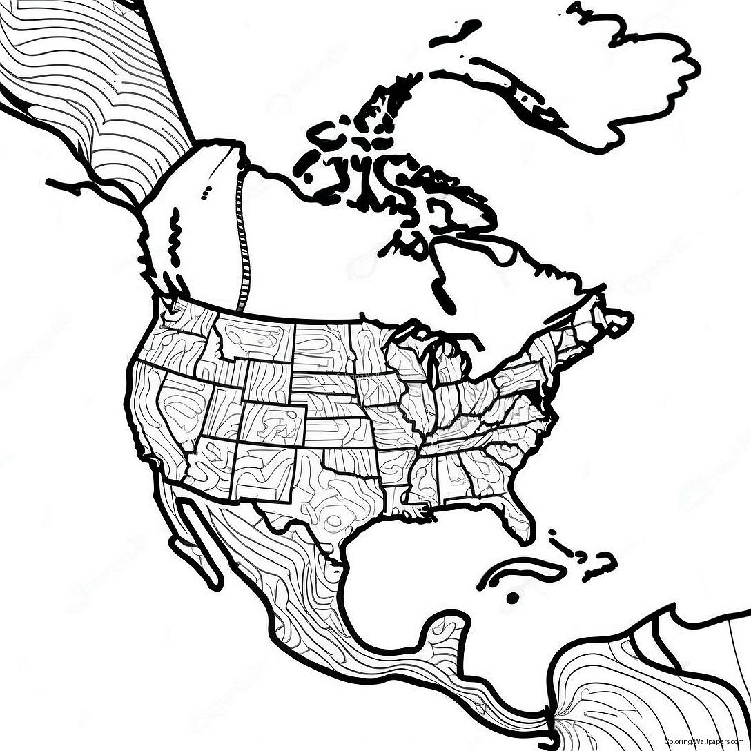 Detailed North America Map Coloring Page 38286