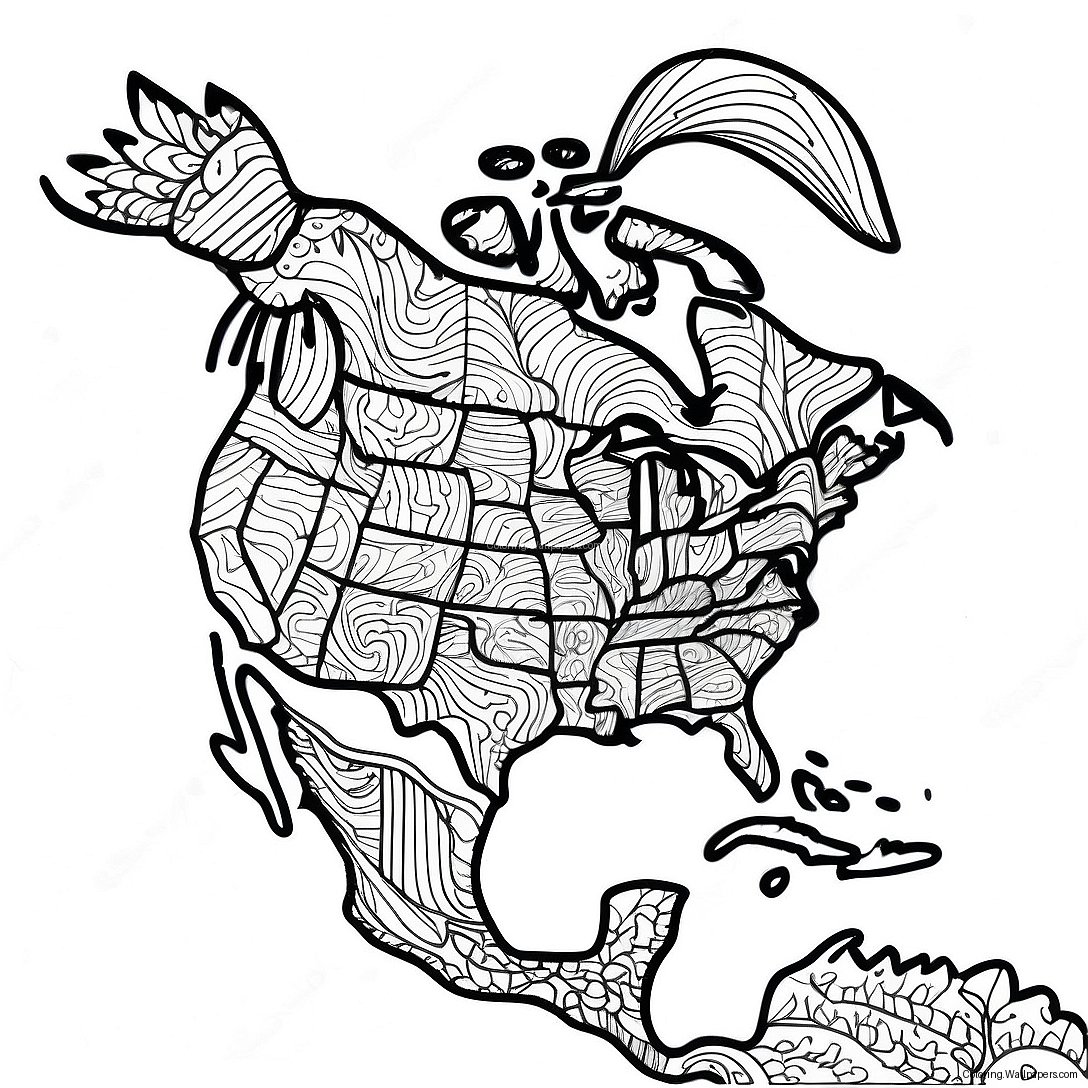 Detailed North America Map Coloring Page 38287