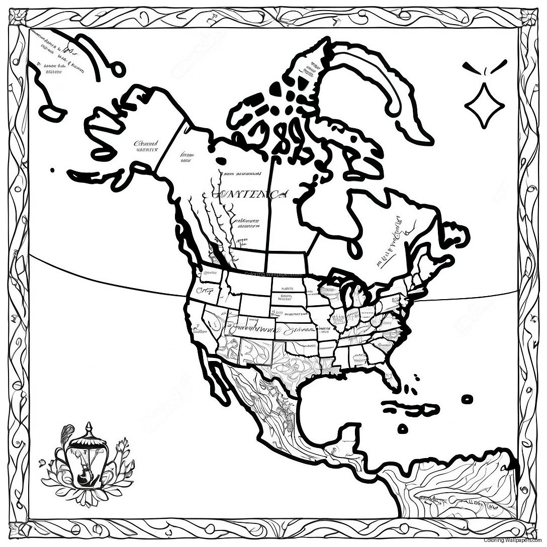 Detailed North America Map Coloring Page 38288