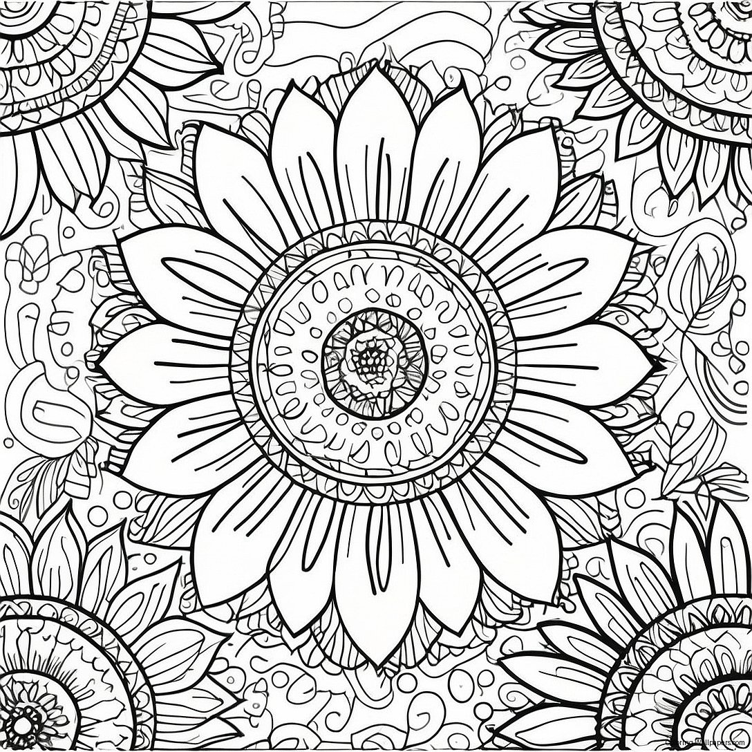 Página Para Colorear De Mandala De Girasol Para Aliviar El Estrés Detallada 53155