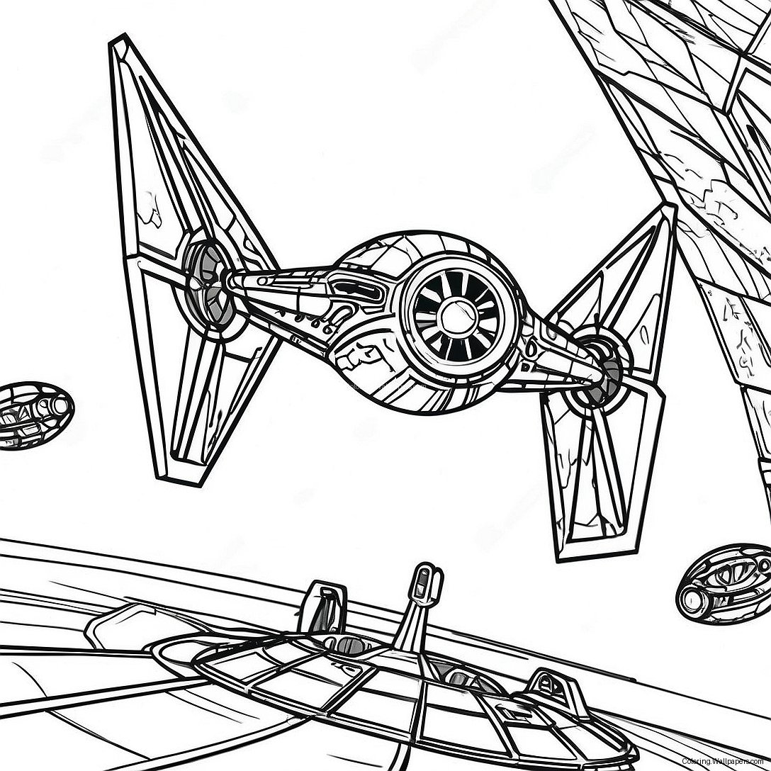 Pagina De Colorat Detaliată A Bătăliei Spațiale Tie Fighter 34162