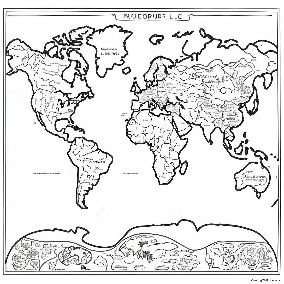 Detailed World Map Coloring Page 7785