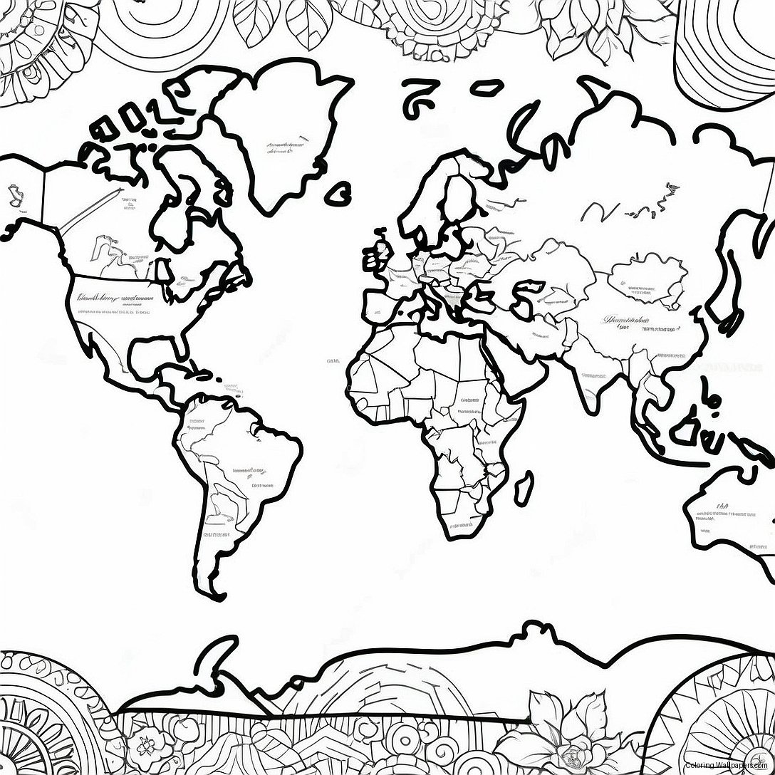 Detailed World Map Coloring Page 7786