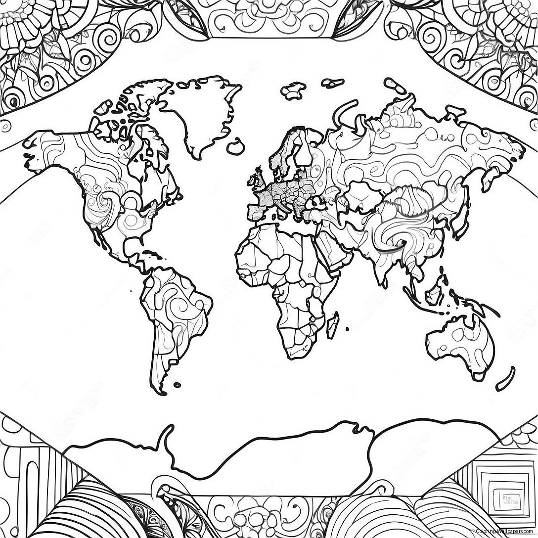 Detailed World Map Coloring Page 7787