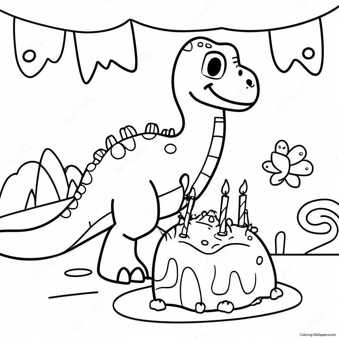 Página Para Colorear De Fiesta De Cumpleaños De Dinosaurio 20718