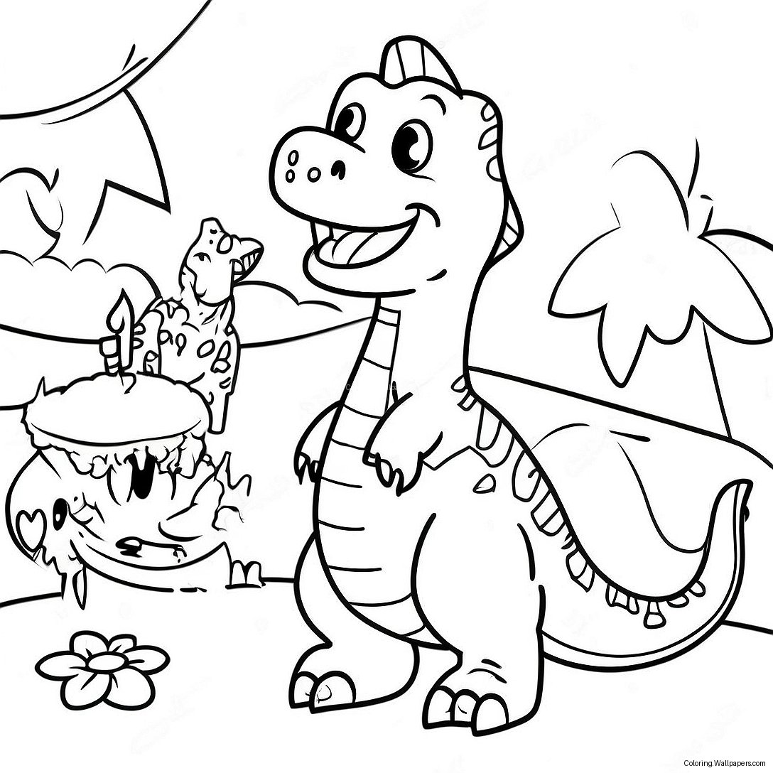 Página Para Colorear De Fiesta De Cumpleaños De Dinosaurio 20720