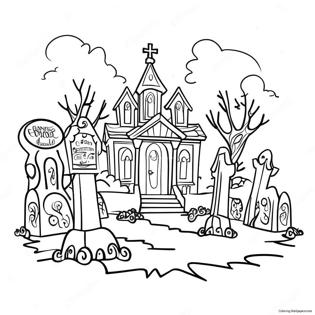 Página Para Colorear De Cementerio Espeluznante De La Mansión Embrujada De Disney 9981