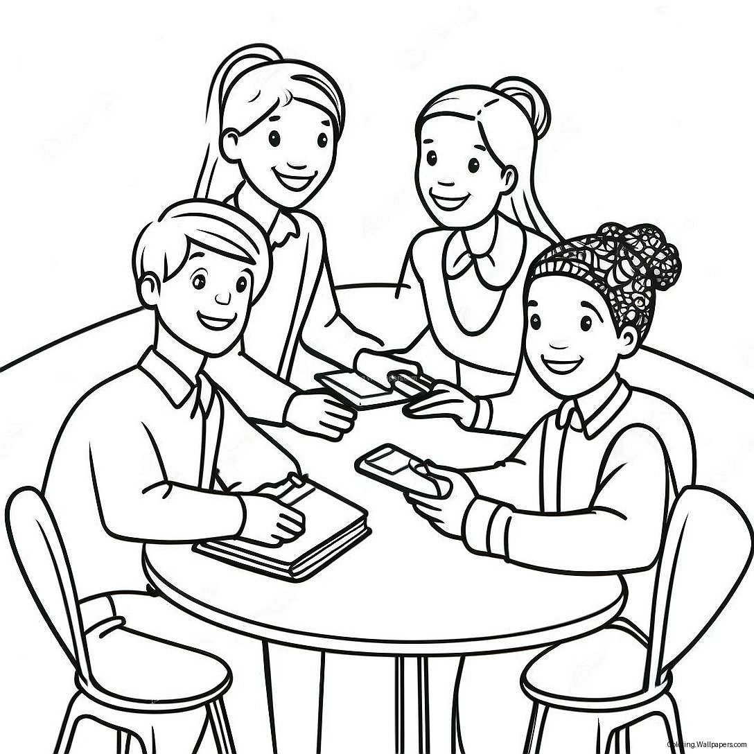 Diverse Friends Working Together Coloring Page 21368