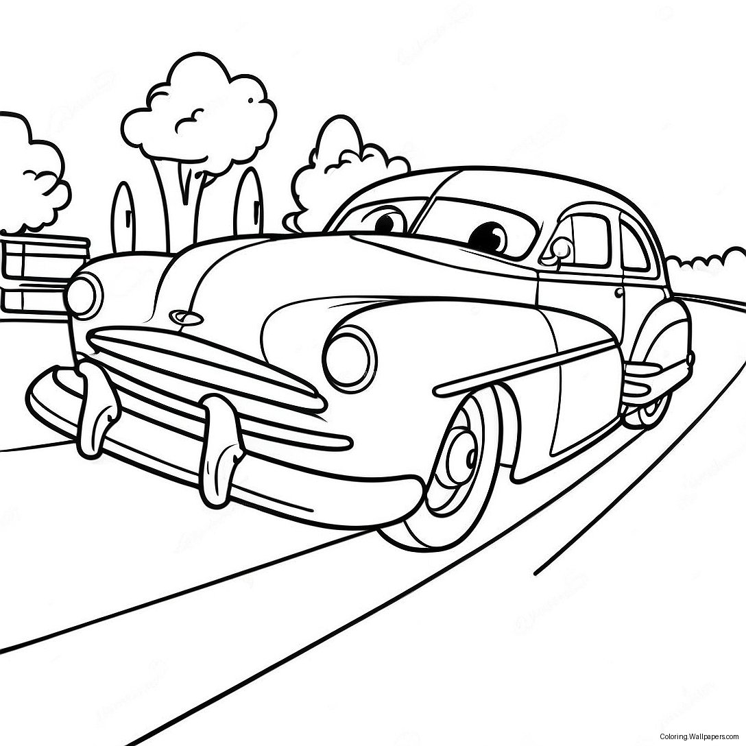 Página Para Colorear De La Escena De Carreras De Doc Hudson 51782