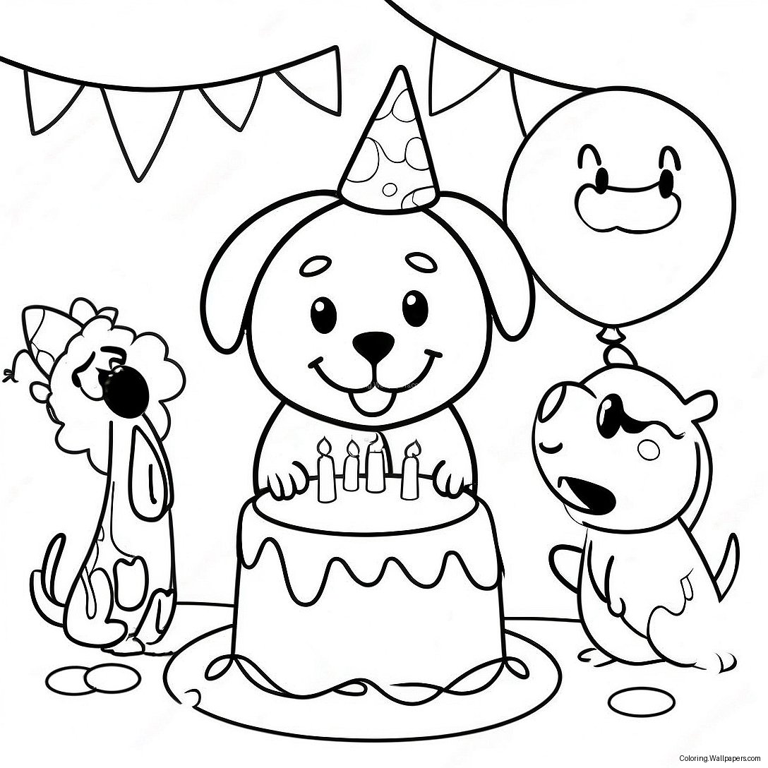 Dog Birthday Party Coloring Page 19174