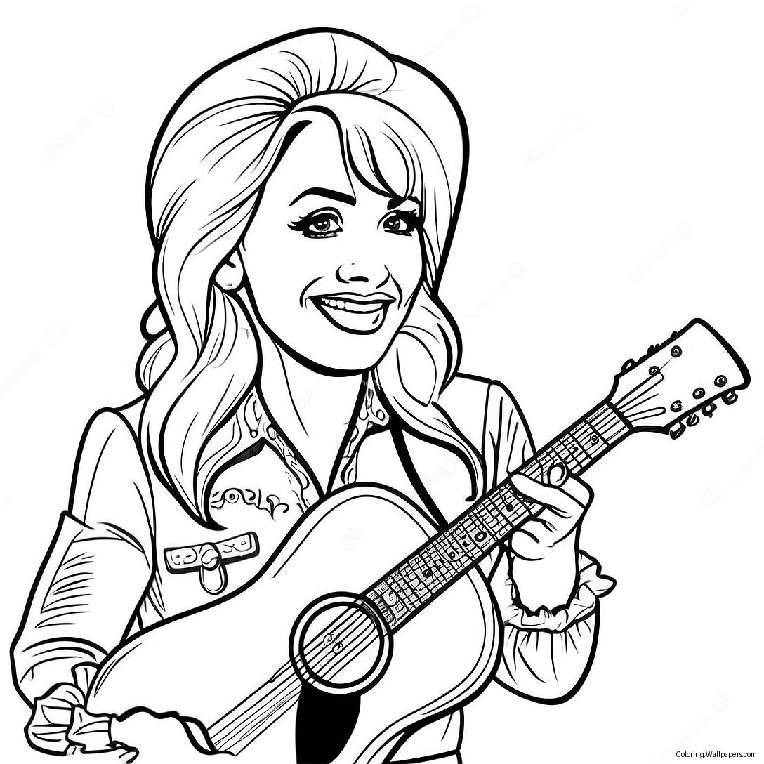 Dolly Parton With Guitar Coloring Page 16087