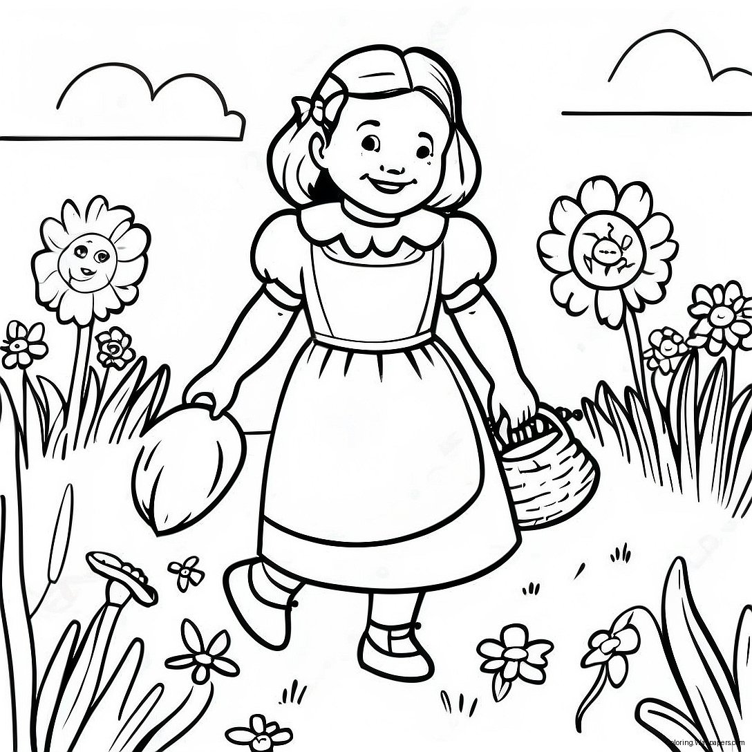 Dorothy And Toto In The Colorful Field Coloring Page 2301