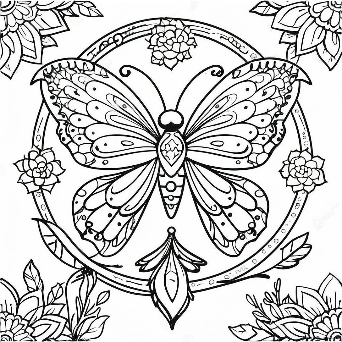 Dreamcatcher Butterfly Mandala Coloring Page 16764