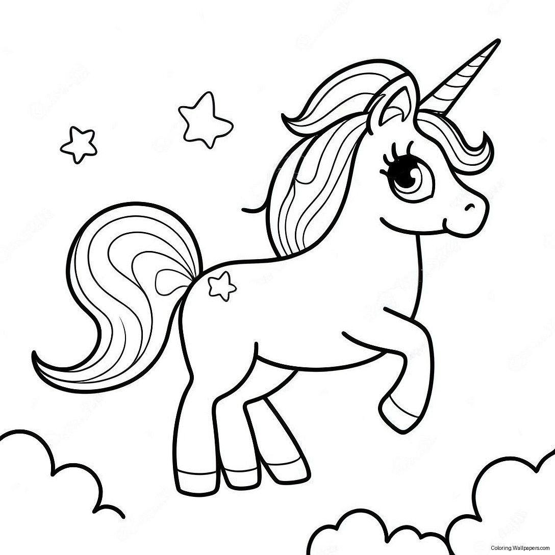 Dreamy Unicorn In A Starry Sky Coloring Page 24413