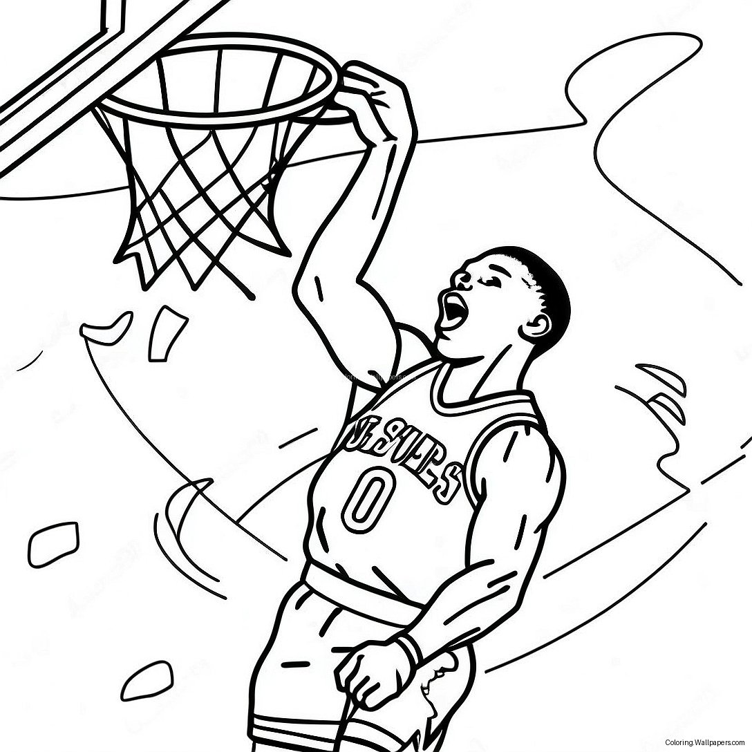 Pagina De Colorat Dinamică Russell Westbrook Dunking 55262