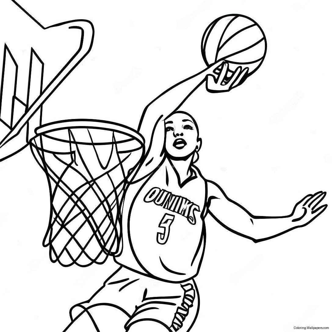 Dynamic Wnba Player Dunking Coloring Page 24400