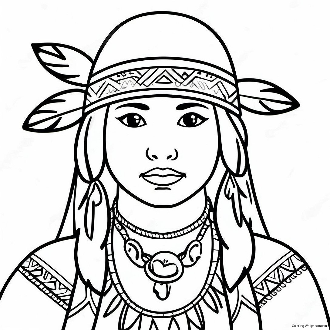 Easy Native American Girl Coloring Page 14289