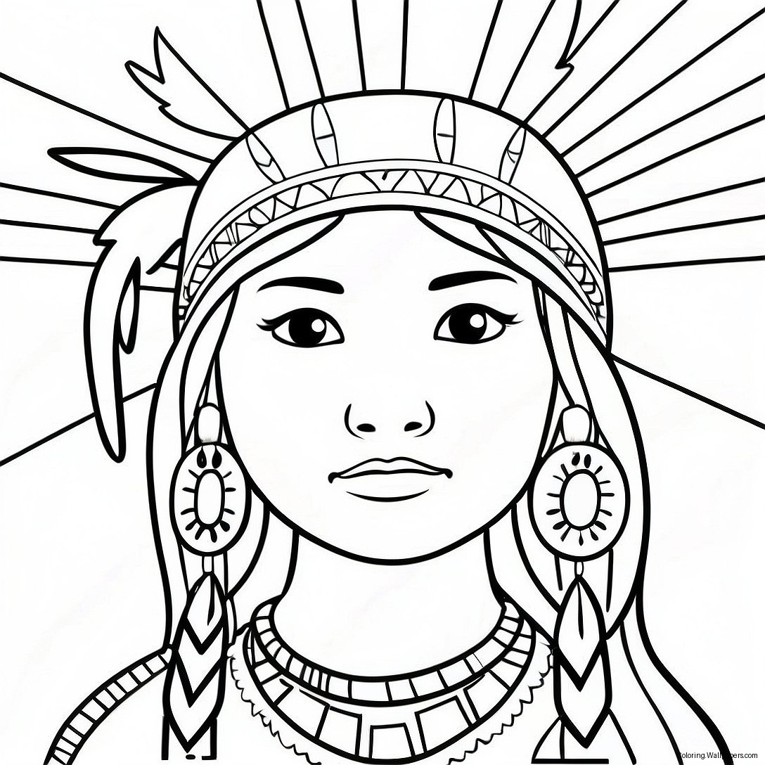 Easy Native American Girl Coloring Page 14291