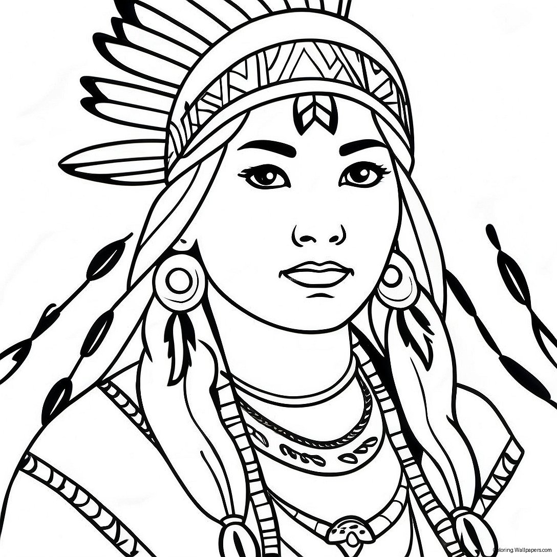 Easy Native American Girl Coloring Page 14292