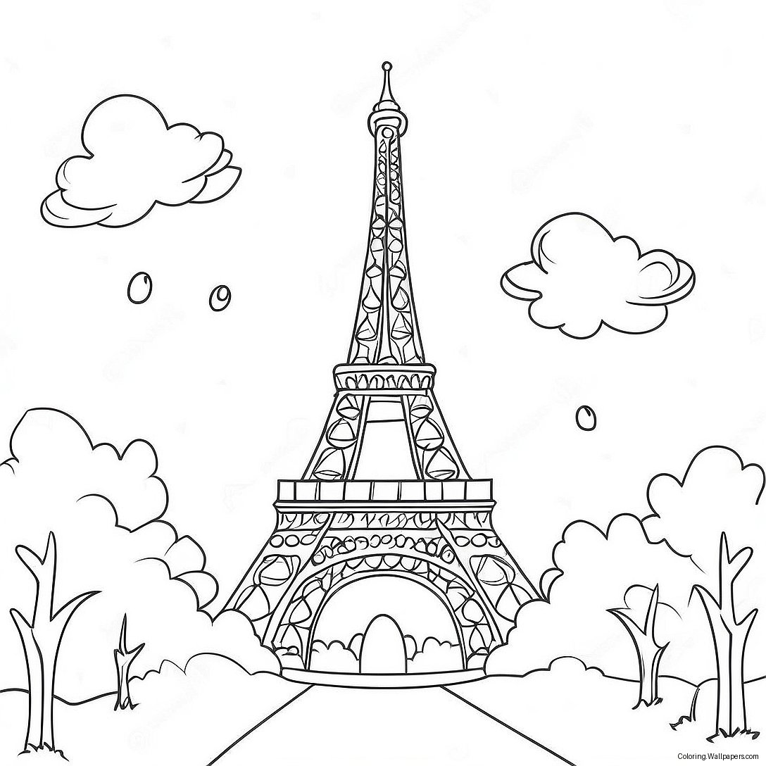 Eiffel Tower At Sunset Coloring Page 34013