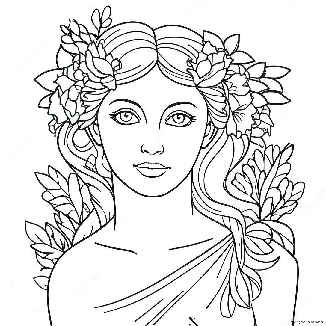 Page À Colorier Aphrodite Élégante Avec Fleurs 25678