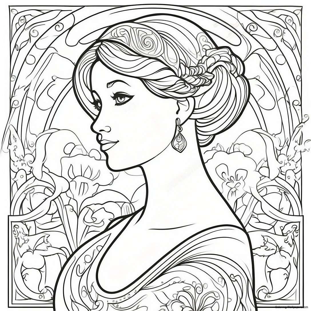 Elegant Art Nouveau Lady Coloring Page 42333