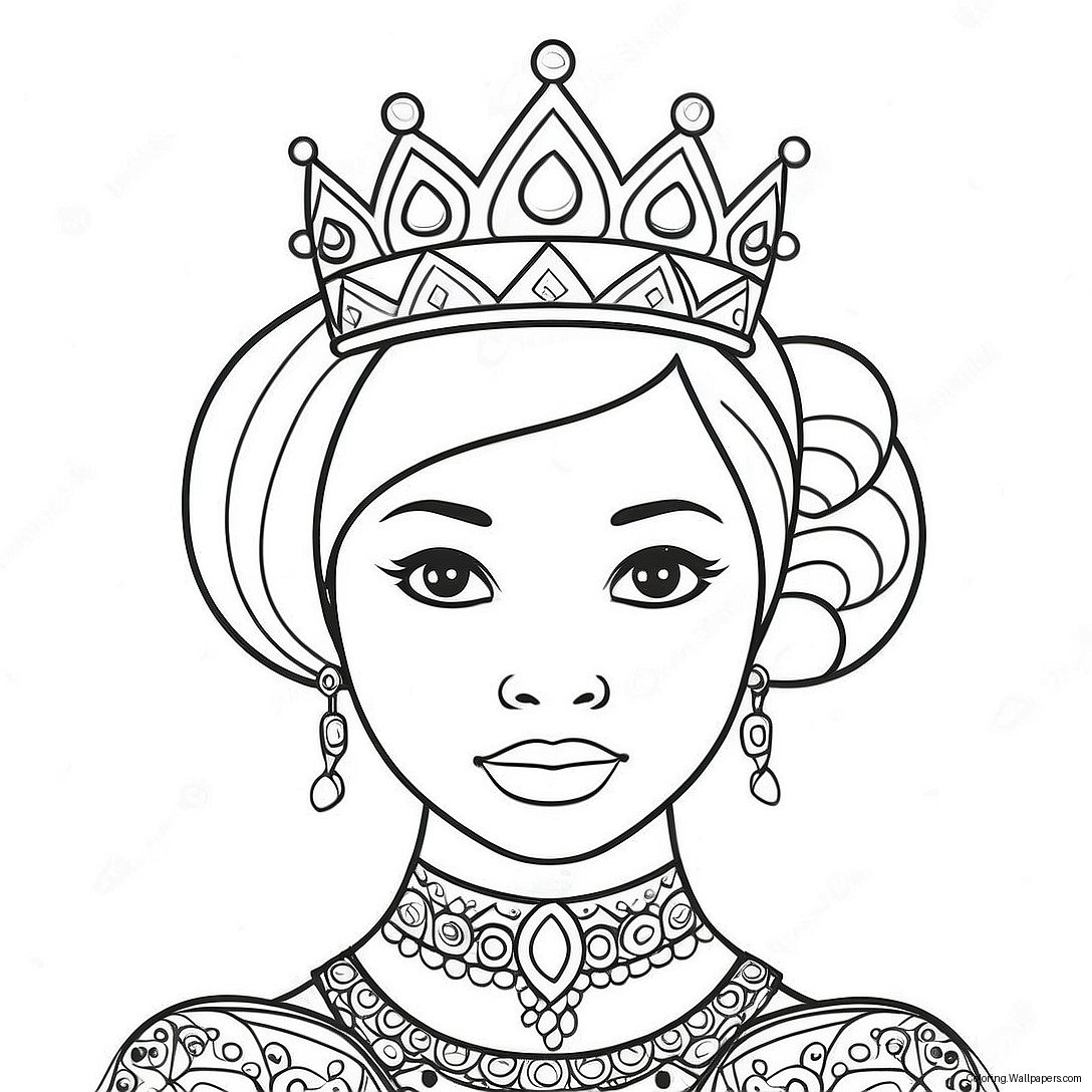 Elegant Black Princess With Crown Coloring Page 19120