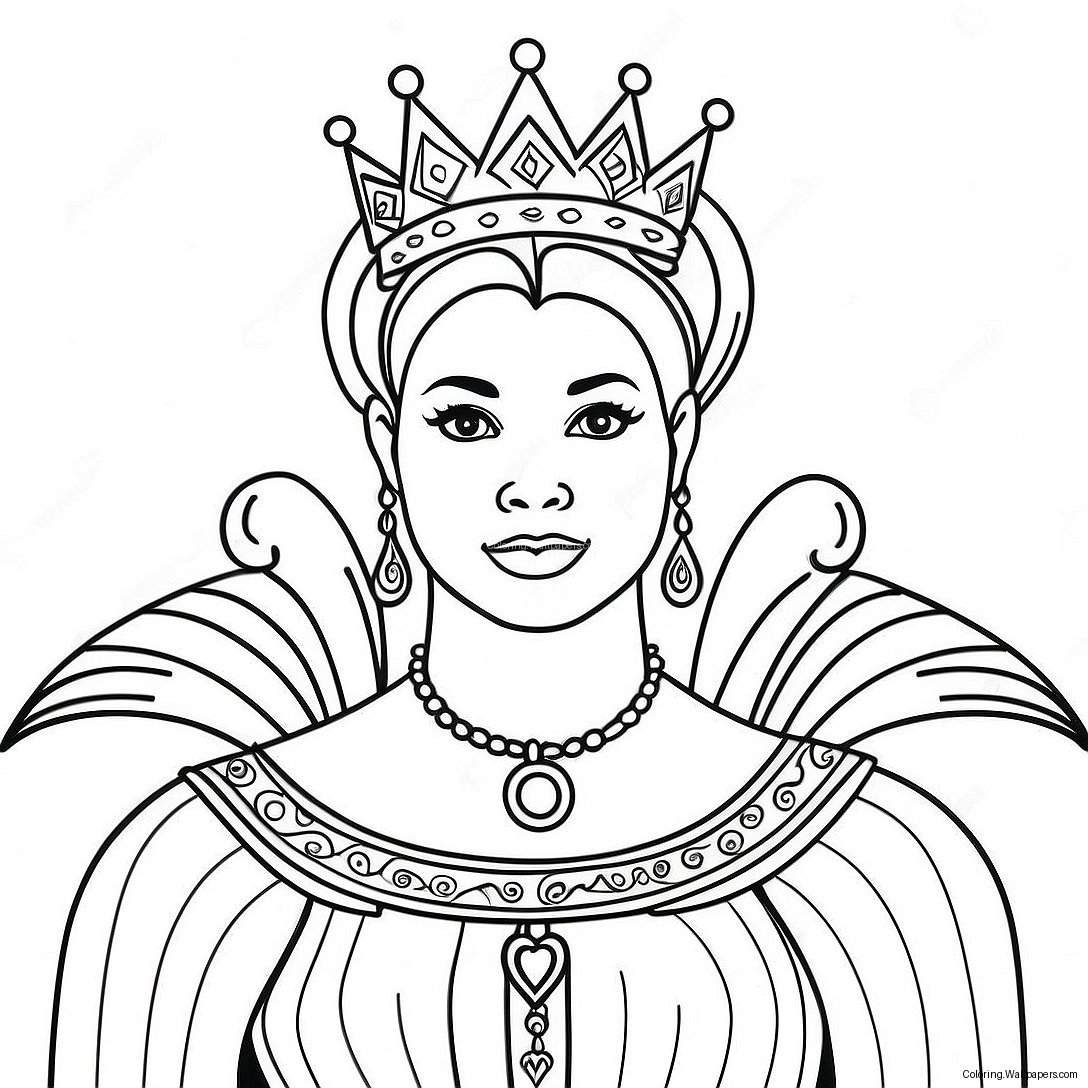 Elegant Black Queen With Crown Coloring Page 40379