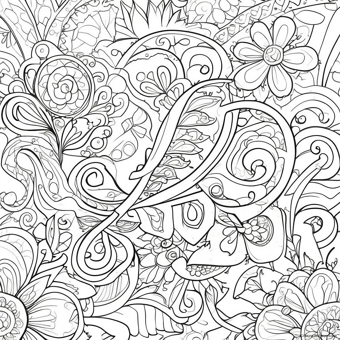 Elegant Calligraphy Flourishes Coloring Page 25567