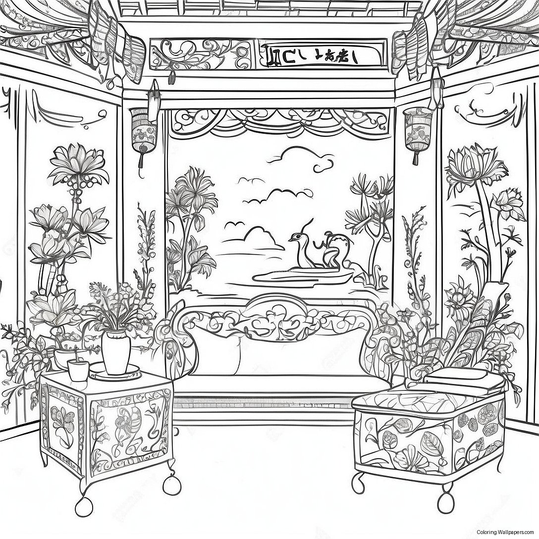 Elegante Chinoiserie Scène Kleurplaat 18427