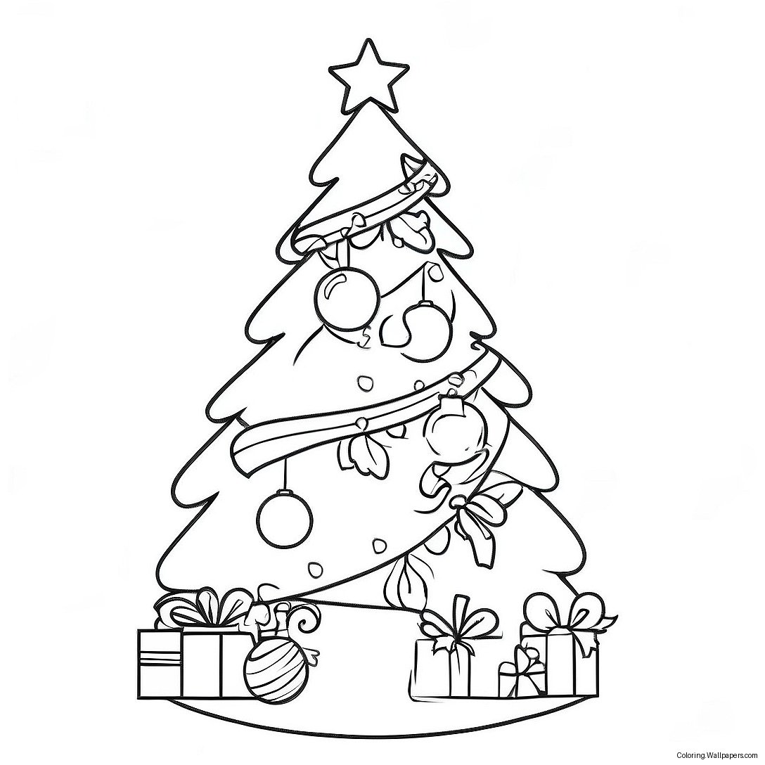 Elegant Christmas Tree With Ornaments Coloring Page 15048