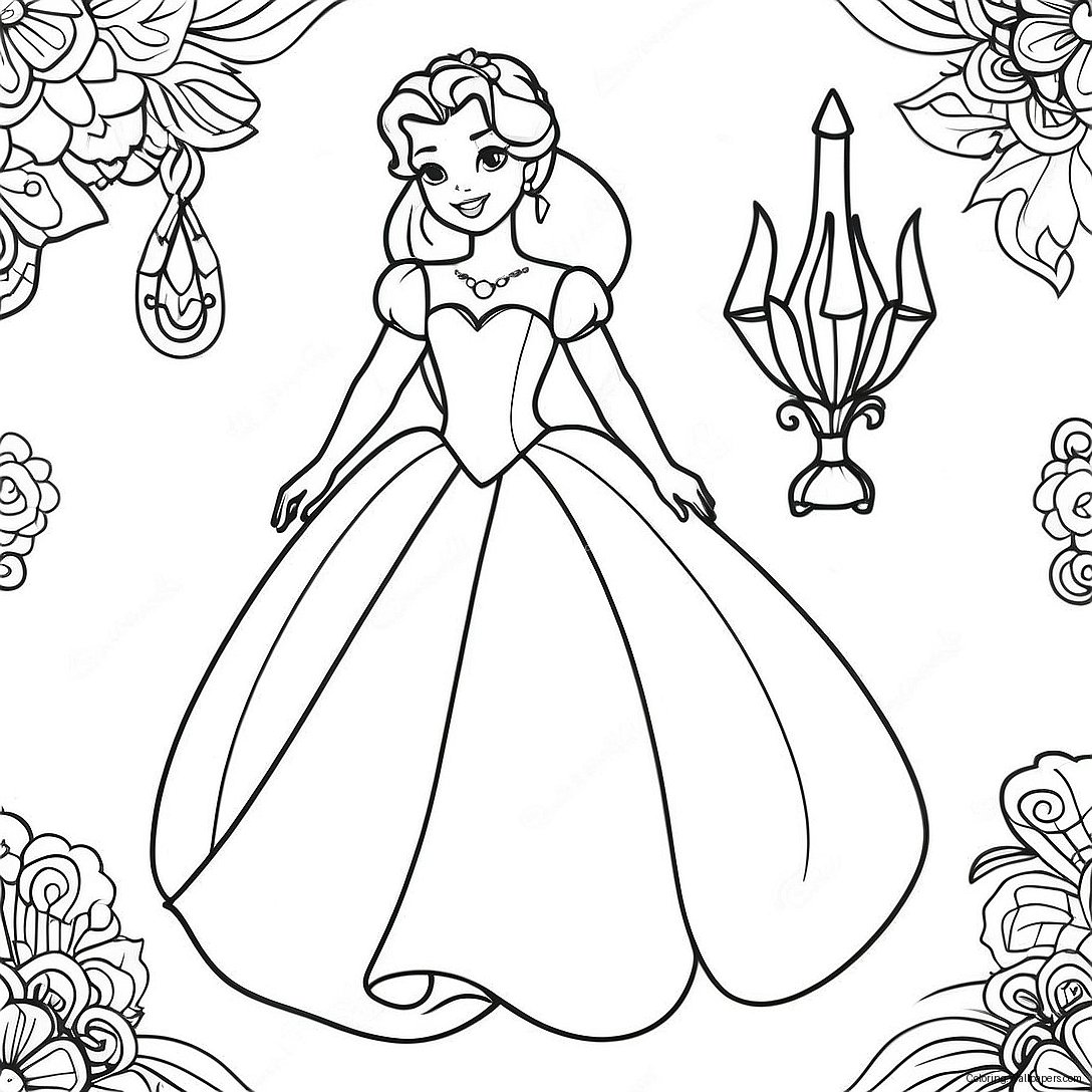 Elegant Disney Prinsessa Pappersdocka Färgläggningssida 26134