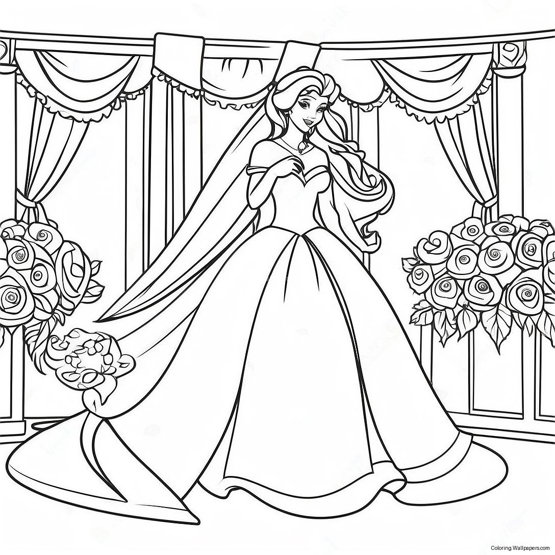 Elegante Disney Prinses Bruiloft Kleurplaat 34084