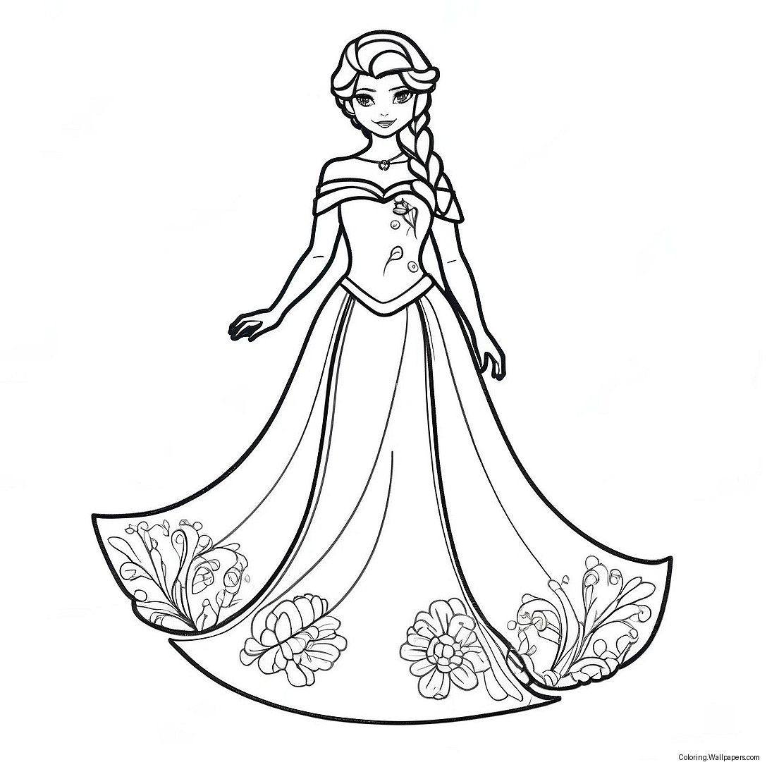 Elegant Elsa Paper Doll Coloring Page 54252