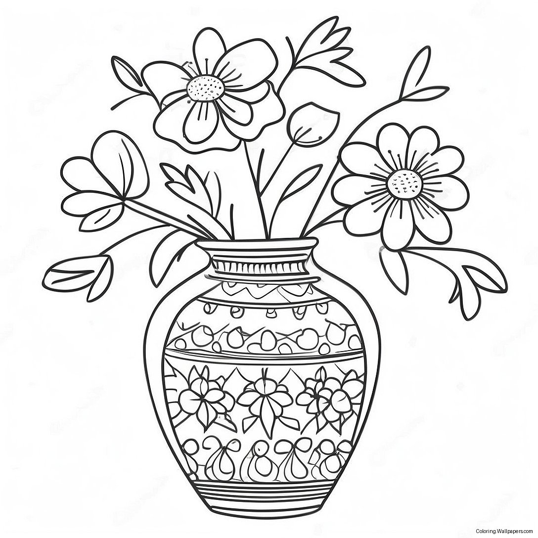 Elegant Blomster Vase Fargeleggingsark 36329