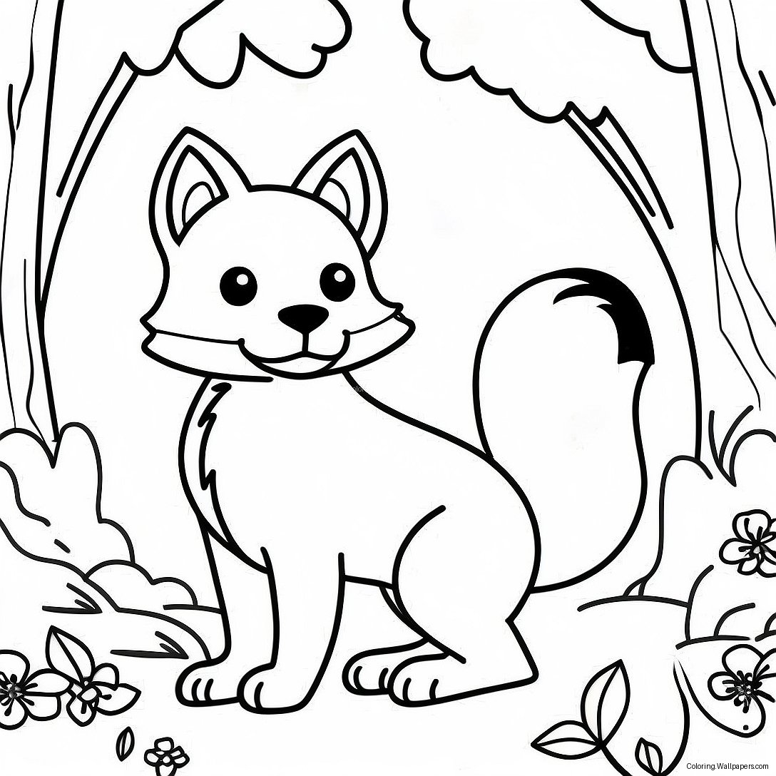 Elegant Fox In A Forest Coloring Page 43592