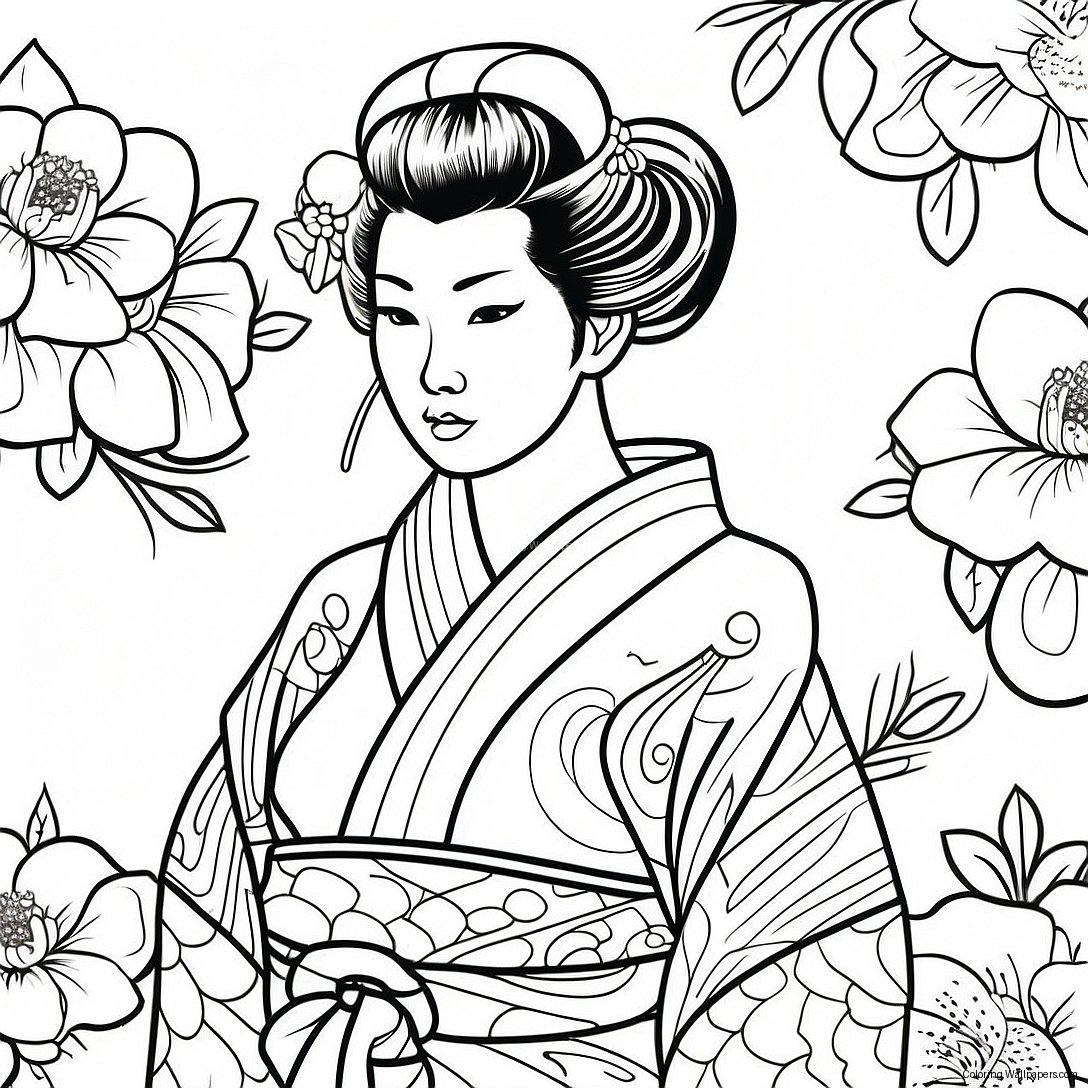 Pagina Da Colorare Geisha Elegante In Kimono 47766