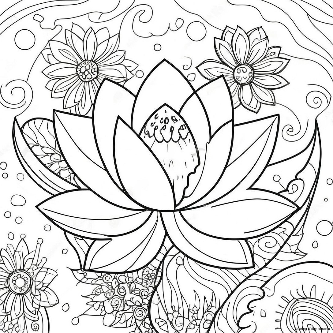 Elegant Lotus Blossom Coloring Page 44704