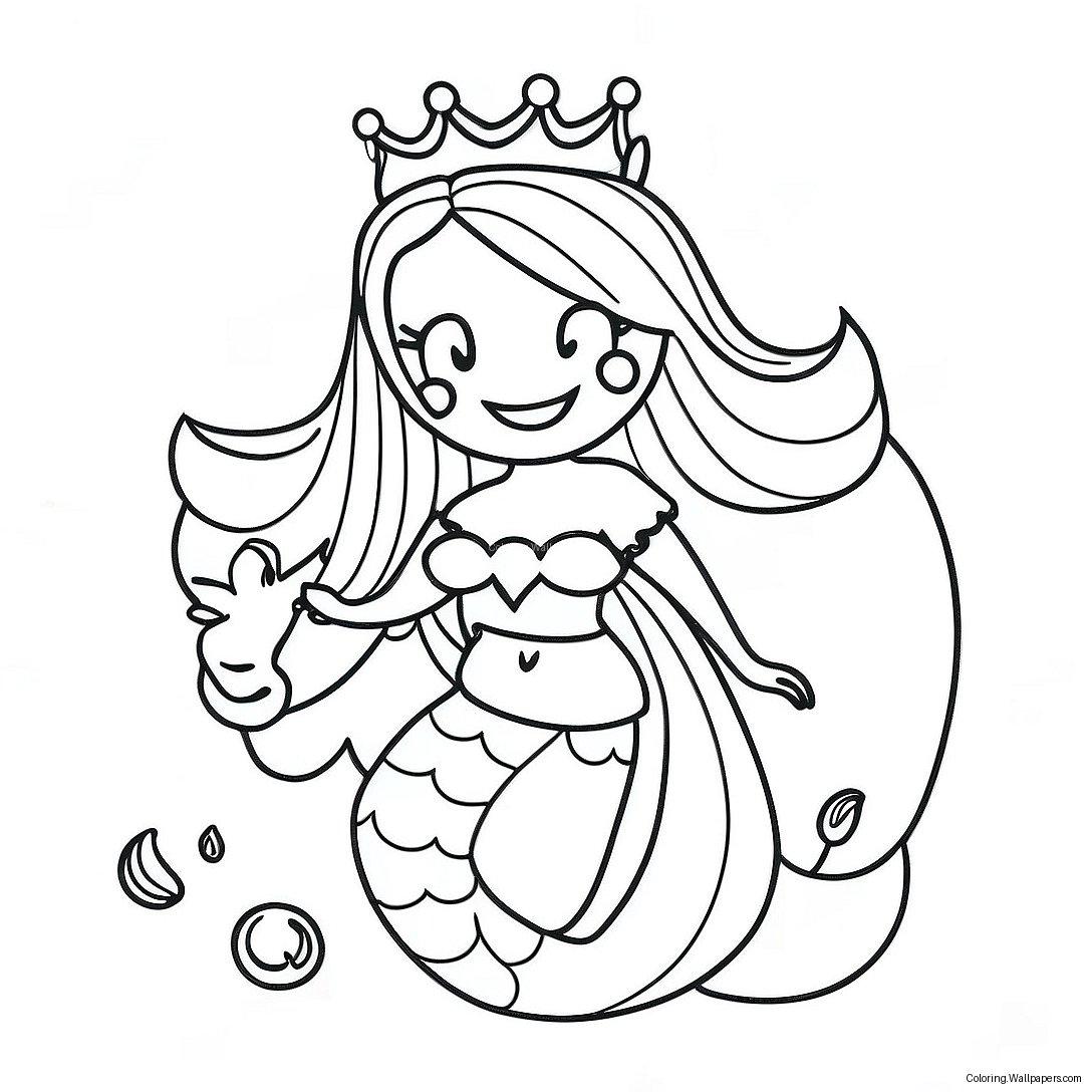 Elegant Mermaid Queen With Crown Coloring Page 47645