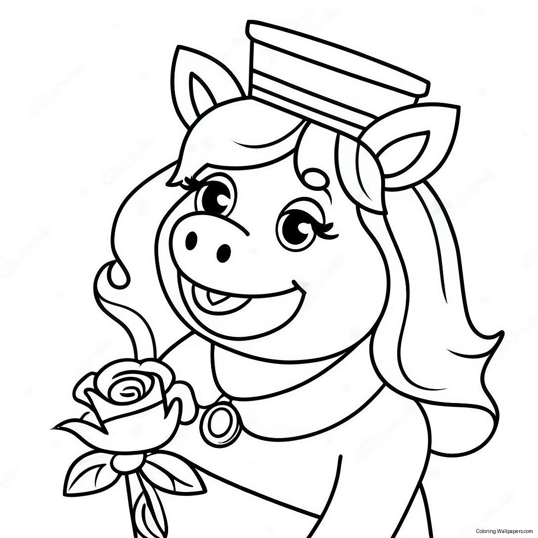 Página Para Colorear De La Elegante Miss Piggy Con Una Flor 46812