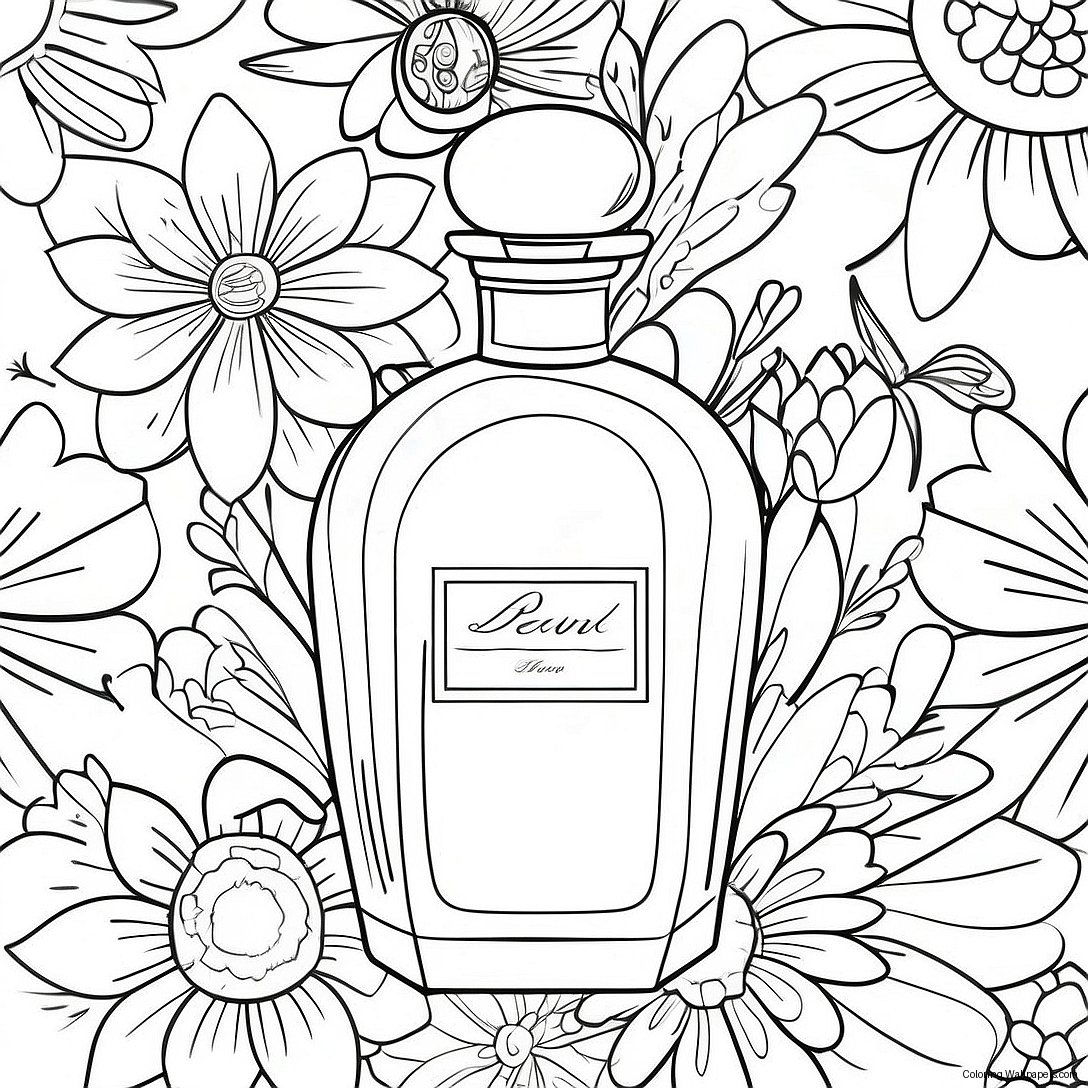 Elegant Perfume Bottle With Flowers Coloring Page 39617