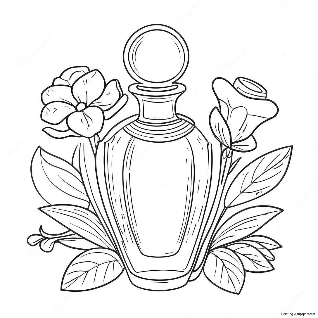 Página Para Colorear De Botella De Perfume Elegante Con Flores 39619